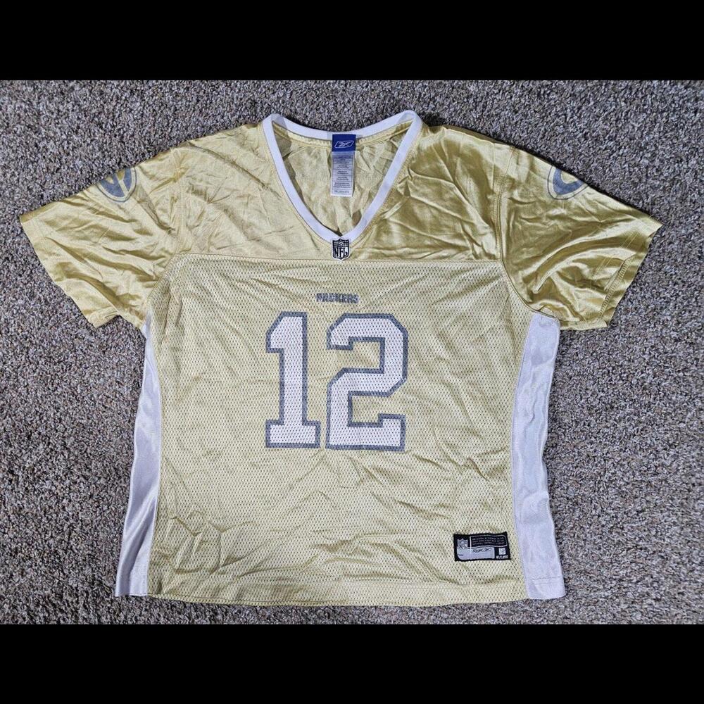 Aaron Rodgers #12 NFL Reebok RBK Jersey Gold Women's 2XL